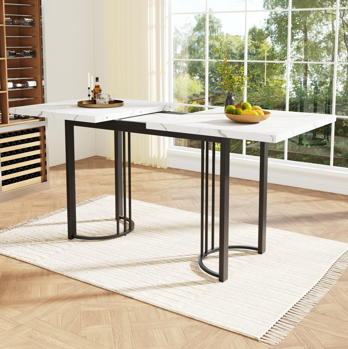 ESSTISCH 140-179,5/80/75,5 cm in Weiß/Schwarz ausziehbar mit Metallgestell - Weiß, Holzwerkstoff (140/80/75.5cm) - Flora Grace