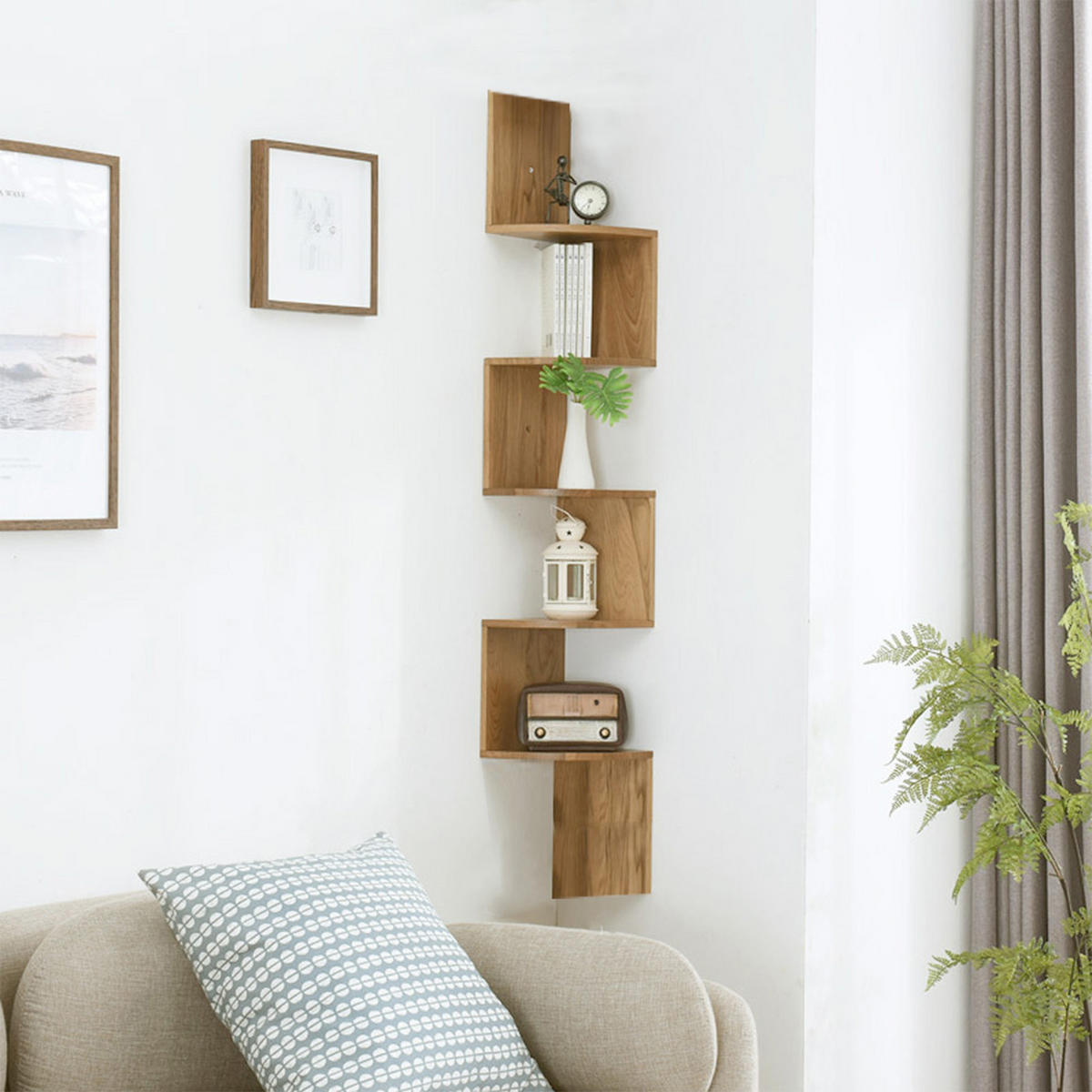 WANDREGAL 5-Stufig aus Holzwerkstoff in Hellbraun Wandmontage Platzsparendes Stufendesign Vielseitig einsetzbar 19,8 x 19,8 x 125 cm - Hellbraun, Holzwerkstoff (19.5/122/19.5cm) - Livingandhome