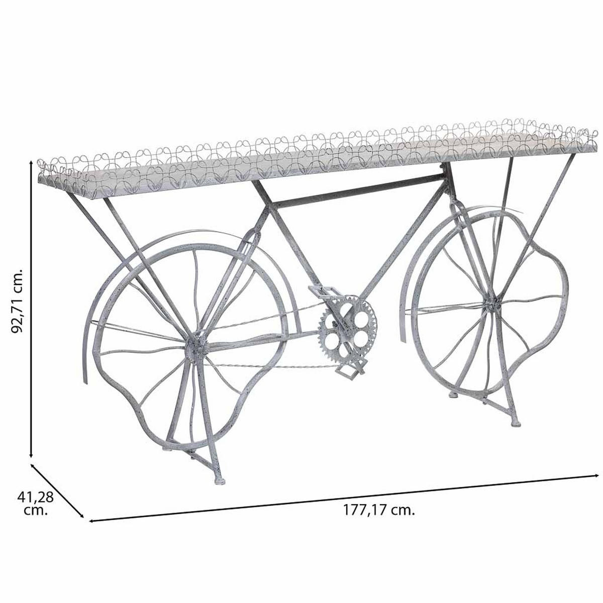 KONSOLENSTISCH Fahrrad aus Metall 177x41x92 cm Grau - Grau, Metall (41.28/177.17/92.71cm) - Wanderlust