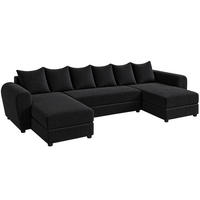 WOHNLANDSCHAFT PUMA U 308 cm – Cord Sofa in U-Form mit Schlaffunktion, Bettkasten und weichem Cordbezug - Schwarz, Kunststoff (308/85/140cm)