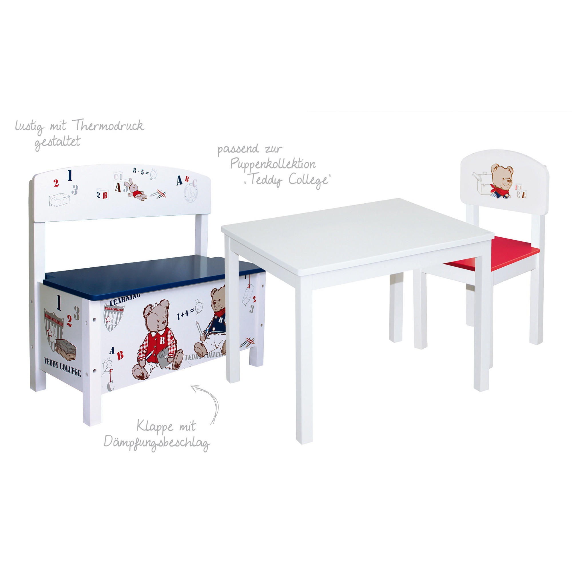 KINDERTRUHENBANK Teddy College - Weiß, Holzwerkstoff (62.5/58.5/29cm) - Roba