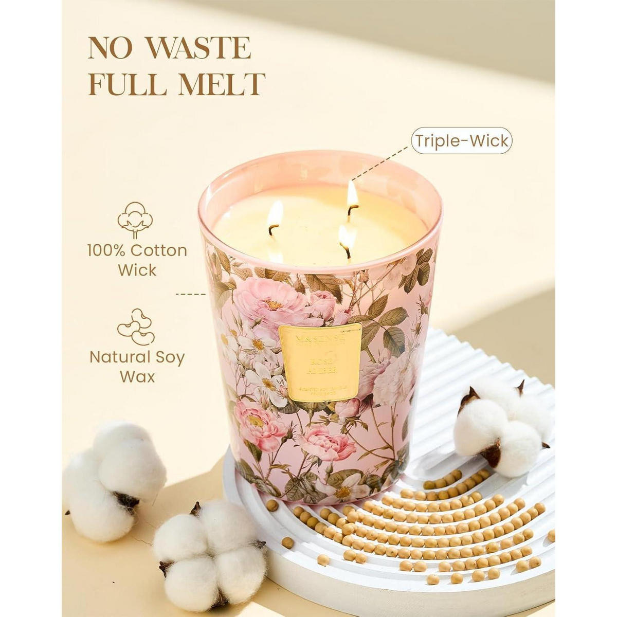 DUFTKERZE im Glas Amber & Rose 3 Dochte 990g - Multicolor, Paraffin (15.8cm)