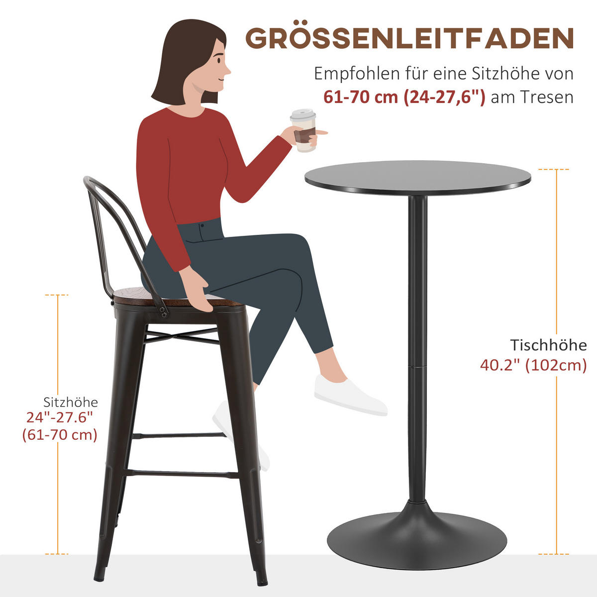 BARTISCH Stehtisch Esstisch Runder Tresentisch für Wohnzimmer, Ø60 x 102 cm - Schwarz, Kunststoff (60/60/102cm) - HOMCOM