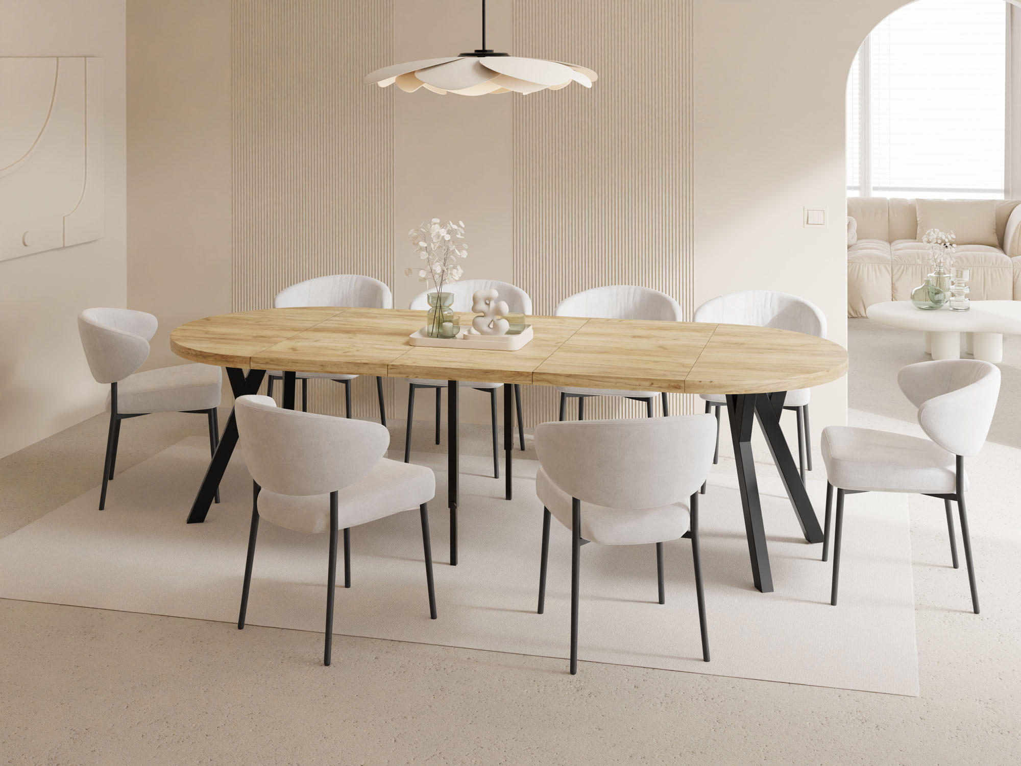 ESSTISCH Twixy XXL groß rund oval ausziehbar, Braun 100-250/100/76 cm - Eiche Wotan/Schwarz, Holz/Holzwerkstoff (100/100/76cm) - WFL GROUP