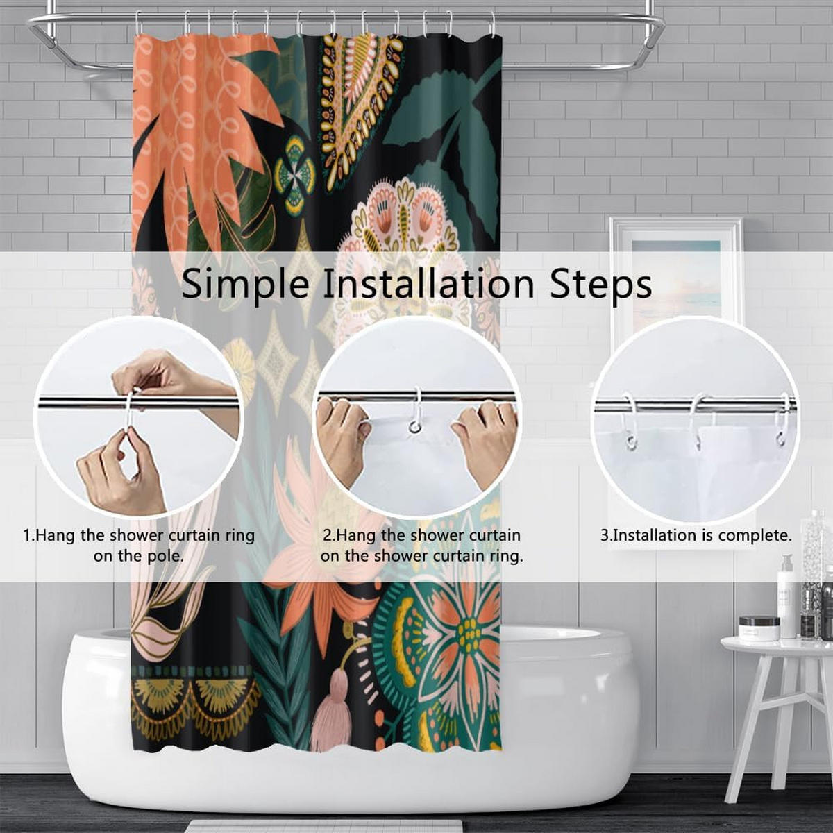 DUSCHVORHANG Rosa Blumen Blatt Grün Badewanne schimmelresistent wasserdicht Stoff Polyester waschbar Badezimmer - Multicolor, Textil (180/180cm) - MCBOSON