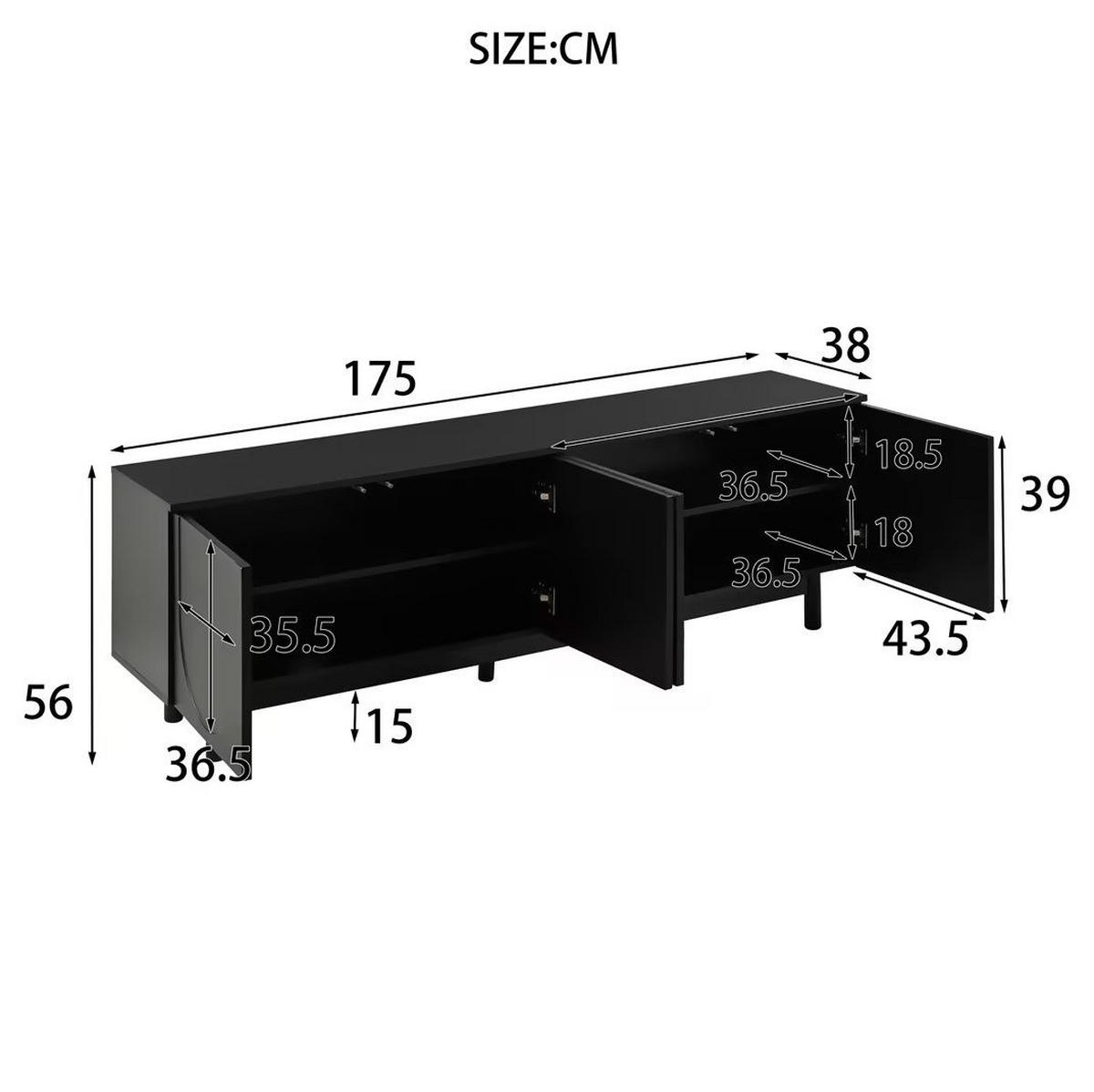TV-SCHRANK aus MDF und Spanplatte 175x38x56 cm Schwarz mit Push-to-Open und verstellbaren Einlegeböden - Schwarz, Holzwerkstoff (175/56/38cm) - Modfu