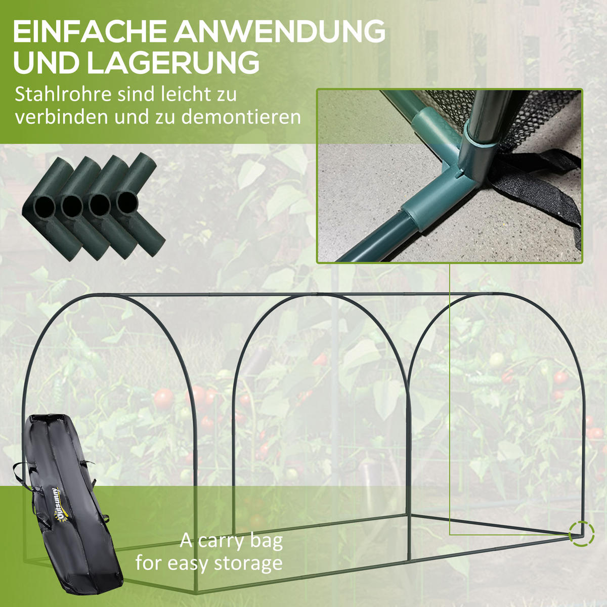 INSEKTENSCHUTZNETZ für Garten, Balkon, Dunkelgrün - Dunkelgrün, Metall (120/120/249cm) - Outsunny