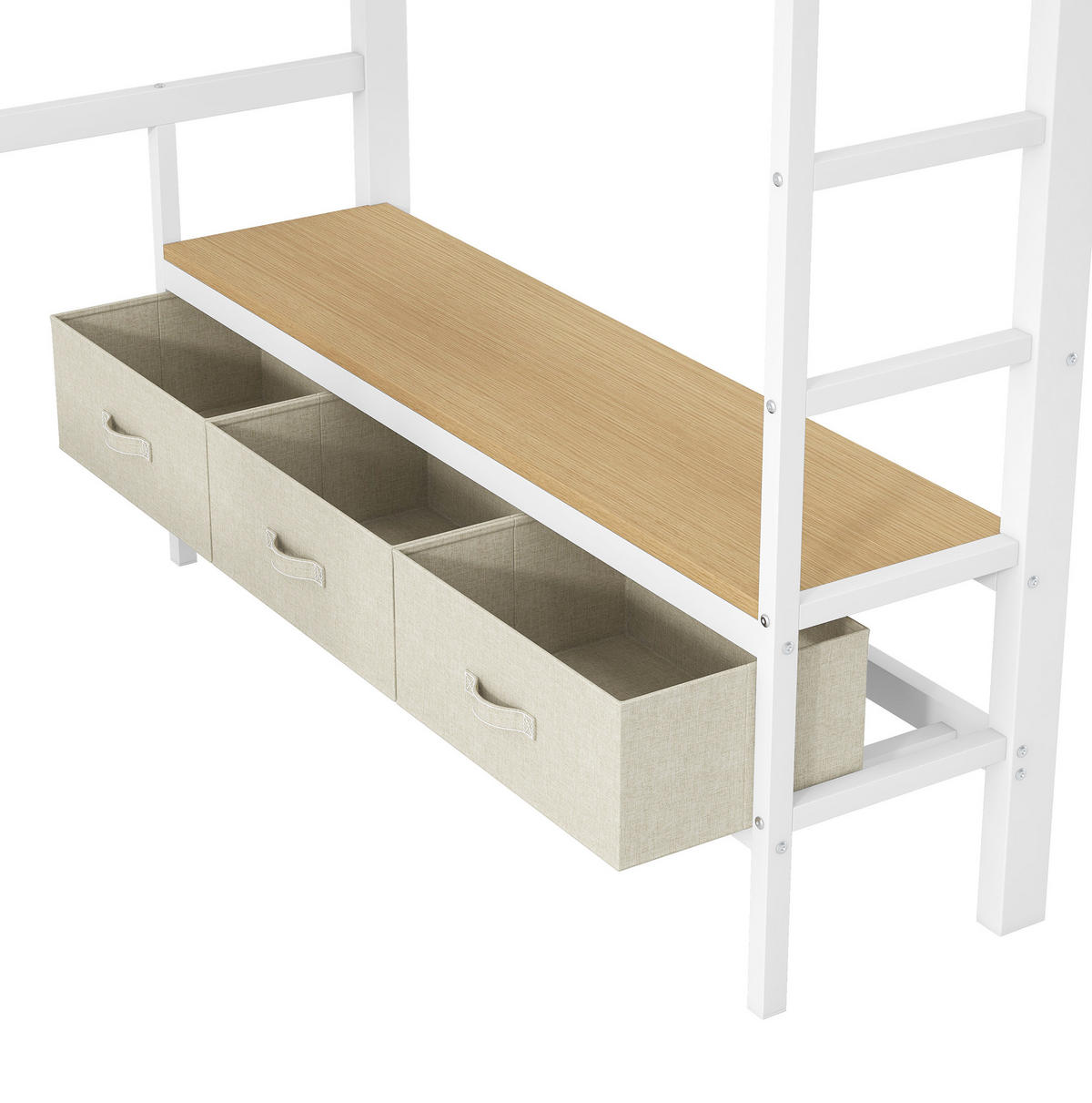 HOCHBETT 140/200 cm Weiß mit LED, USB und Schreibtisch - Weiß, Metall (140/200cm) - MIVRAY