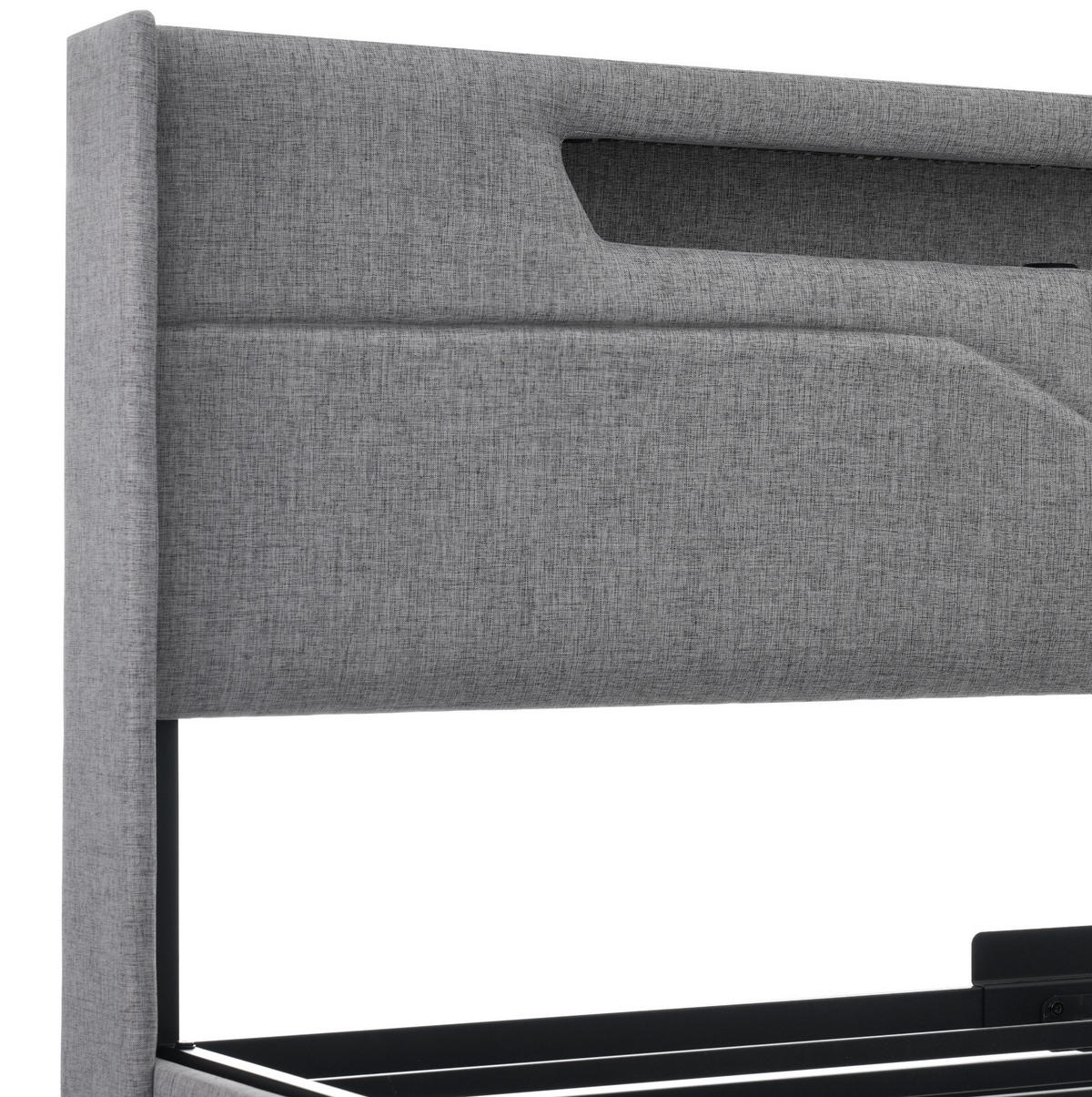 POLSTERBETT aus Leinenstoff 140x200 cm Grau mit LED-Beleuchtung, USB-C-Anschluss und Bettkasten - Grau, Textil (140/200cm) - IVMEU