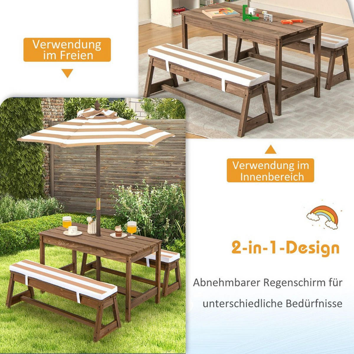 KINDERSITZGARNITUR aus Holz hellbraun - Hellbraun, Holz - COSTWAY