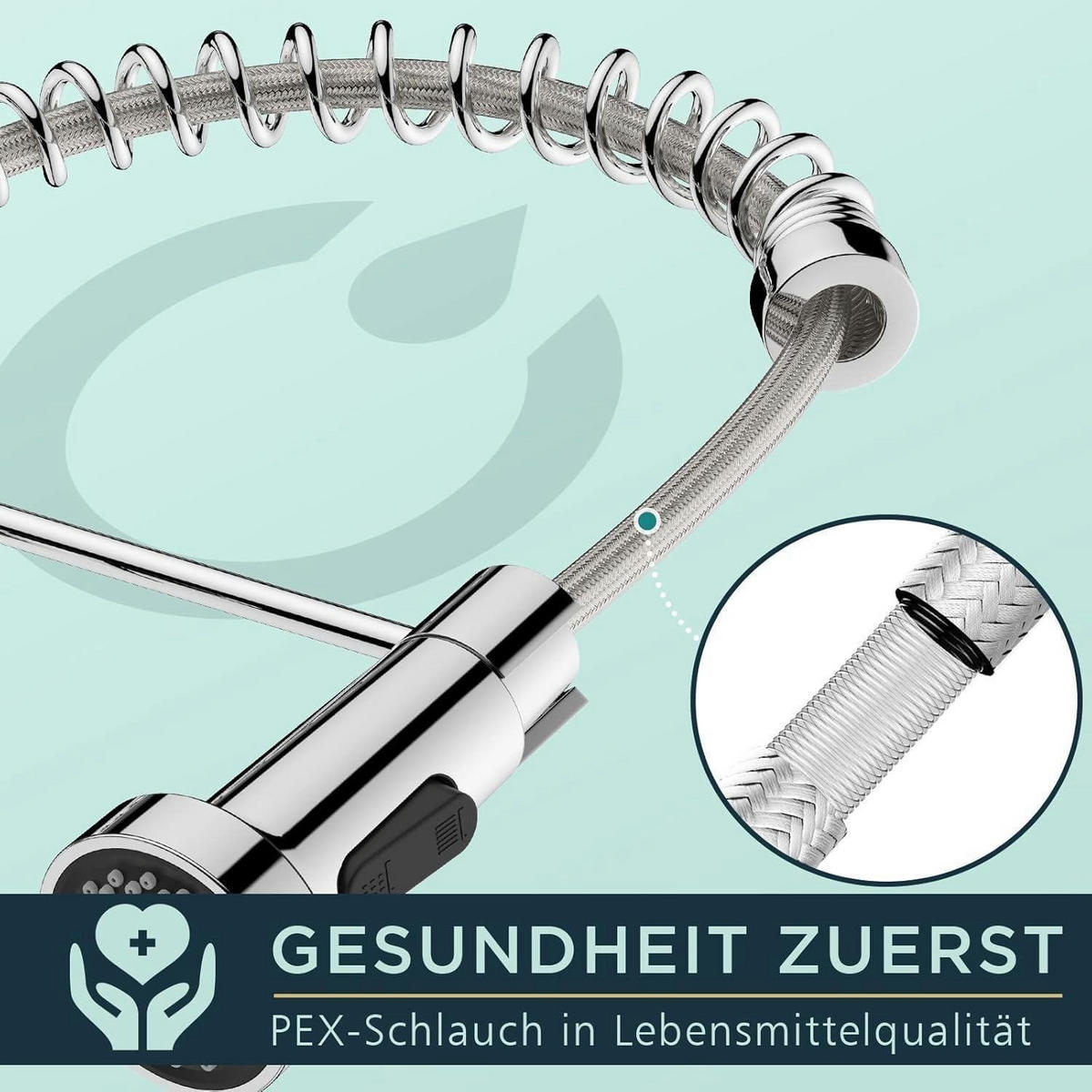 KÜCHENARMATUR mit hohem Bogen und herunterziehbarer Brause, Hochdruck, silber - Silberfarben, Metall (5/43/27.5cm)