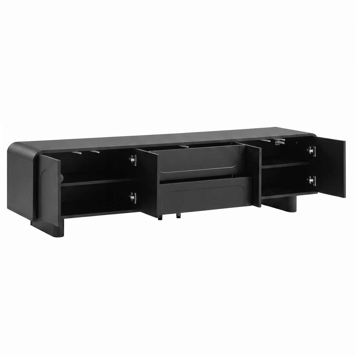 TV-LOWBOARD 180 cm aus MDF, Türen, Schubladen, Stauraum, abgerundet, Kabelmanagement, Schwarz - Schwarz, Holzwerkstoff (180/46/40cm)