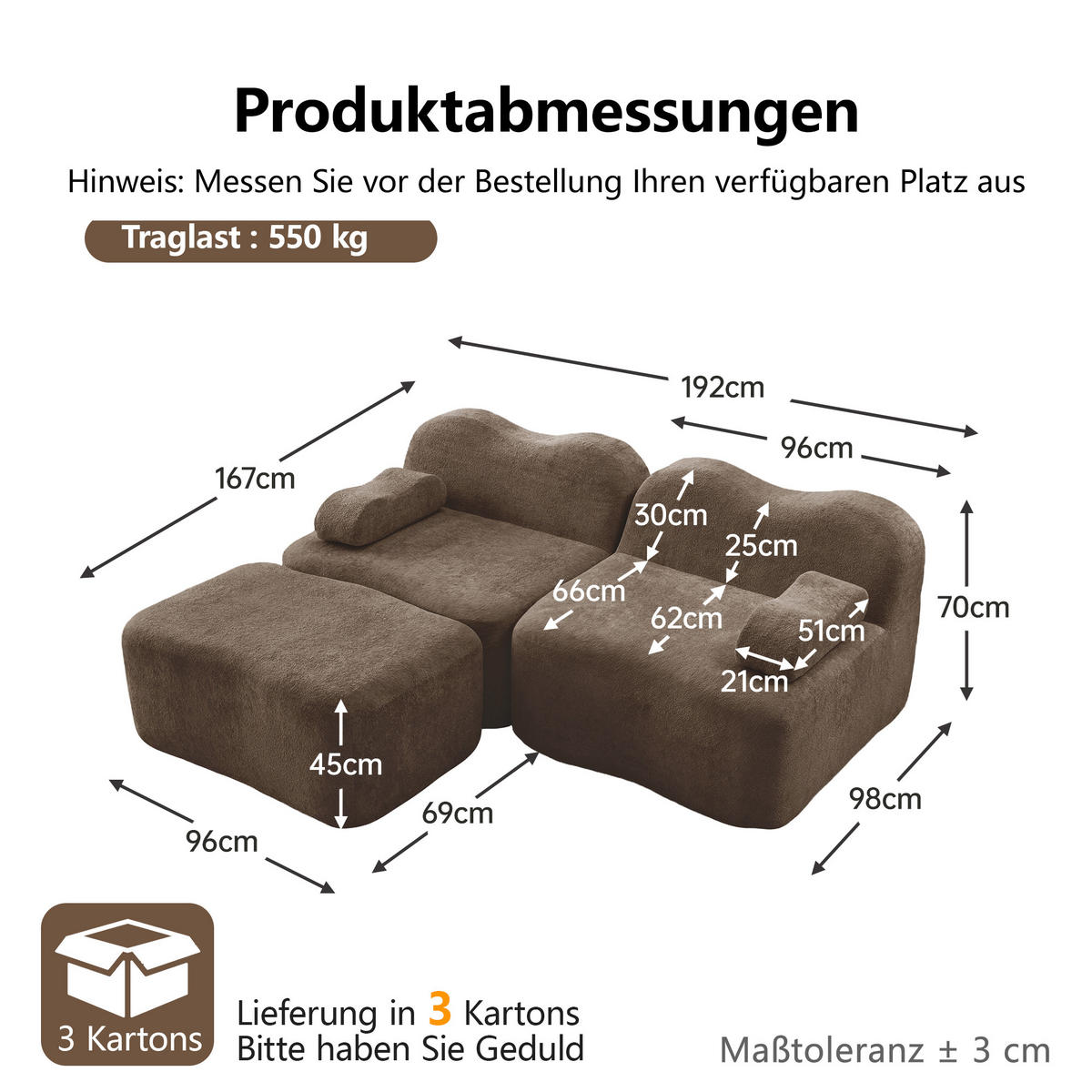 ECKSOFA DE-34348 2-Sitzer mit Wellenform Braun - Braun, Textil (167/192cm) - ComfortXL