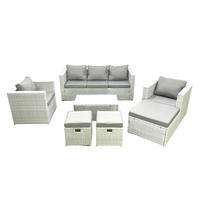 GARTENMÖBELSET mit 3-SITZER SOFA,COUCHTISCH Polyrattan Hellgrau-Mix 8-Sitzer - Hellgrau/Grau, Glas/Kunststoff - Fimous