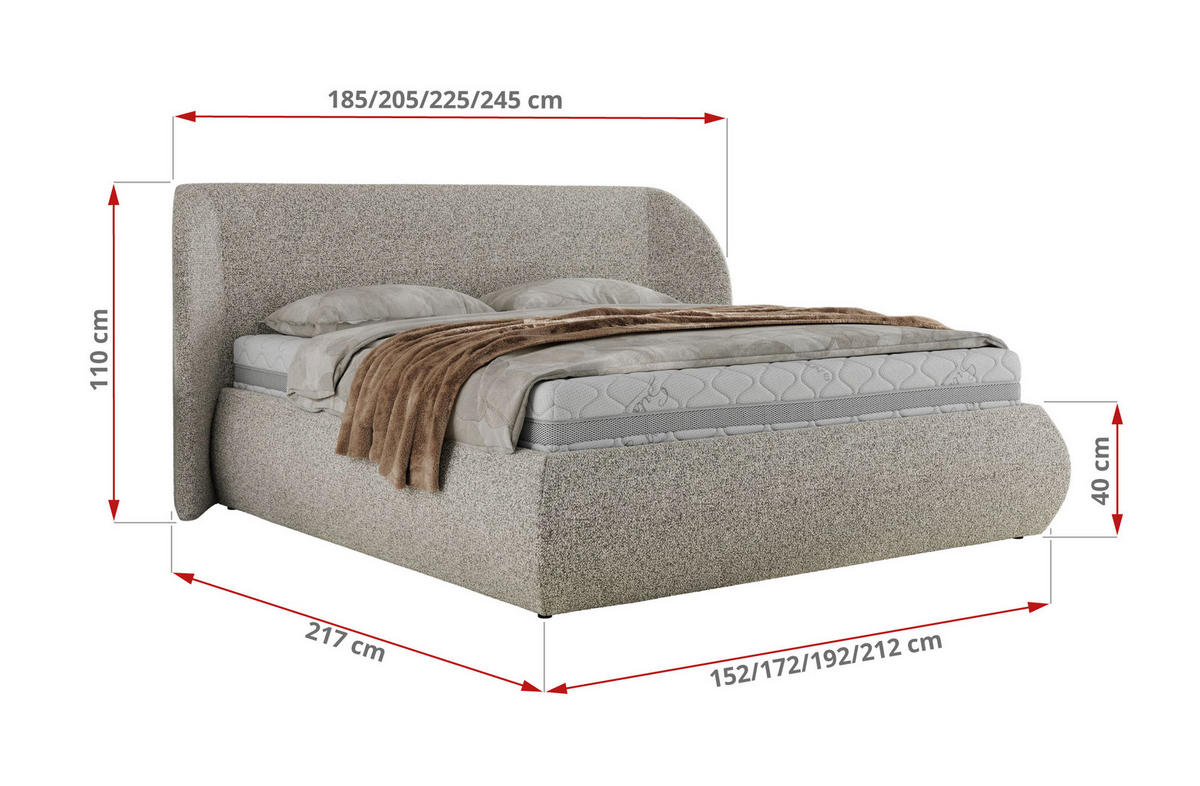 POLSTERBETT CAELA CLASSIC 160/200 - Hellgrau Strukture - ohne Matratze - Hellgrau, Textil (160/200cm) - MKS