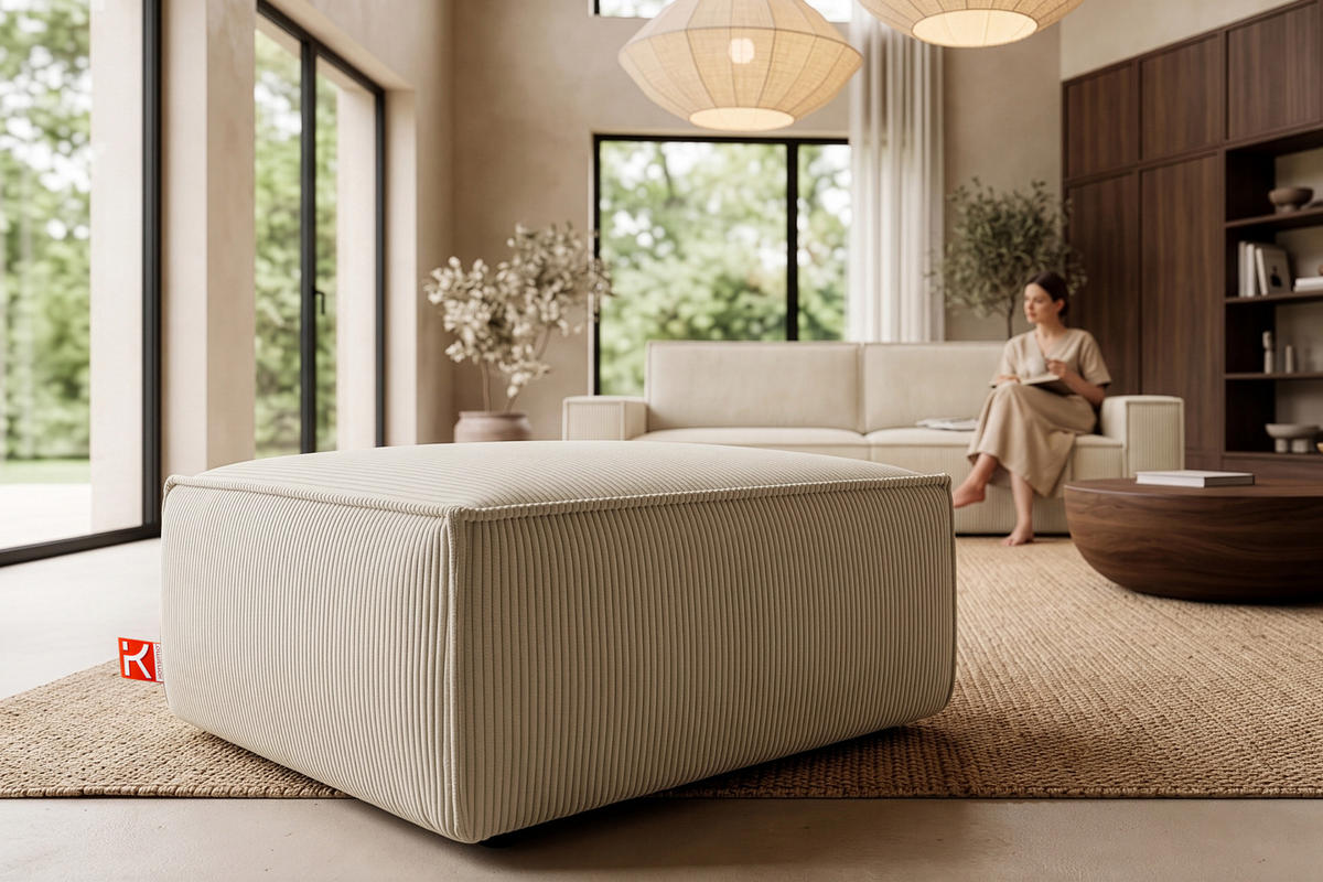 SITZPOUF NAPI gefederte Sitzfläche, creme - Creme/Schwarz, Textil (83/45/83cm) - KONSIMO®