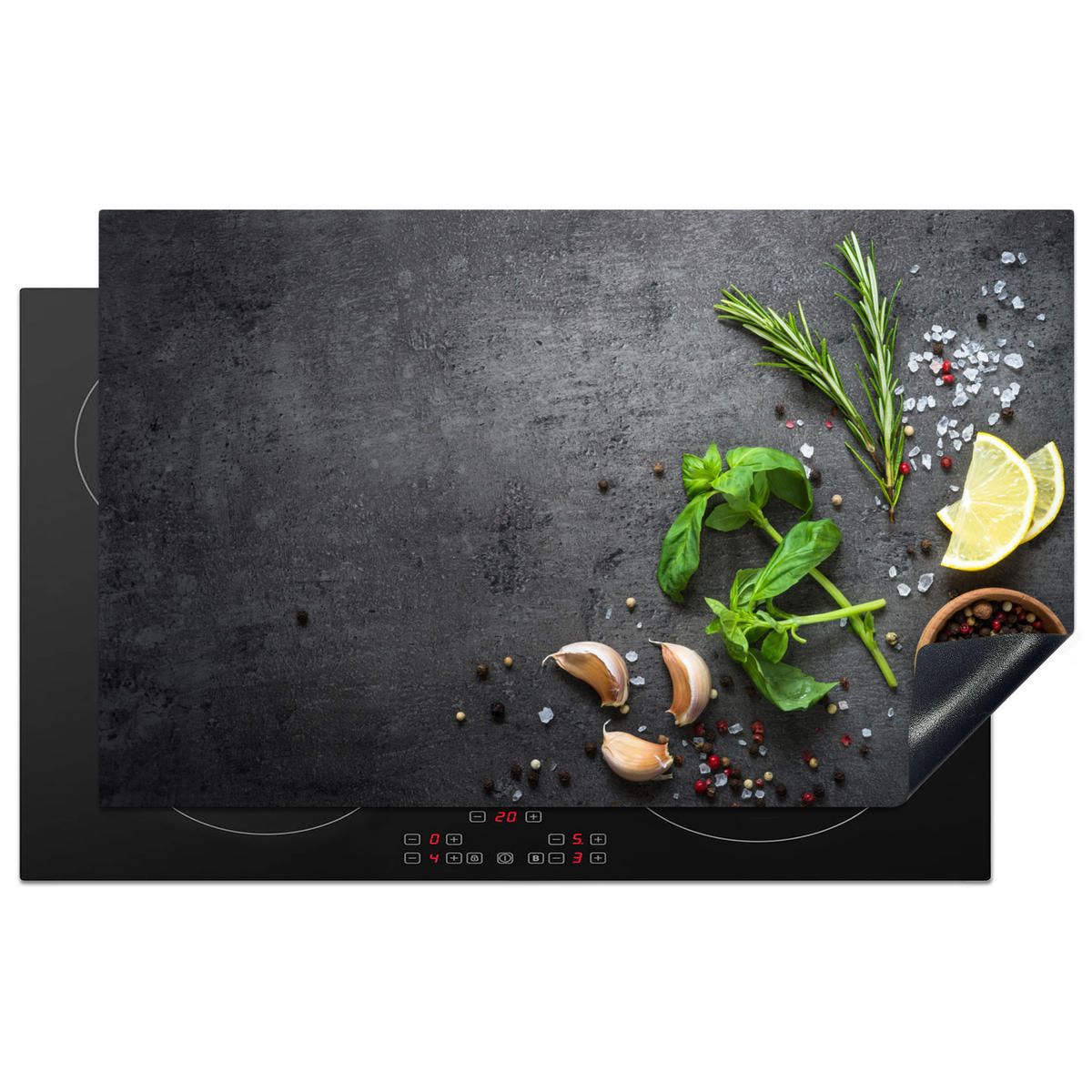 HERDABDECKPLATTE Limette - Kräuter - Gewürze - Grün - Grau - Beton Ceranfeldabdeckung 85x52 cm - Grün, Kunststoff (85/52/0.2cm) - MuchoWow