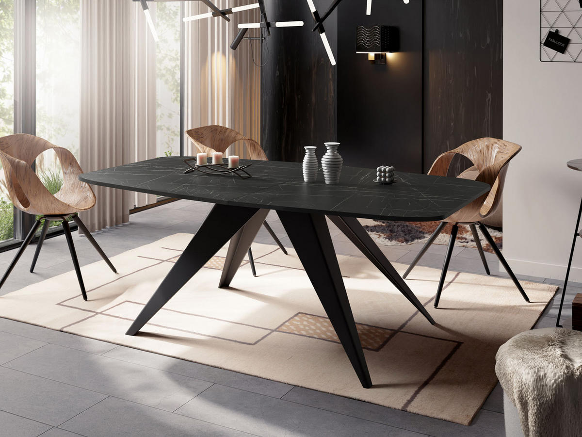 ESSTISCH Foster rechteckig ausziehbar, Marmor Schwarz 160-198/80/76 cm - Anthrazit/Schwarz, Holzwerkstoff/Metall (160/80/76cm) - WFL GROUP