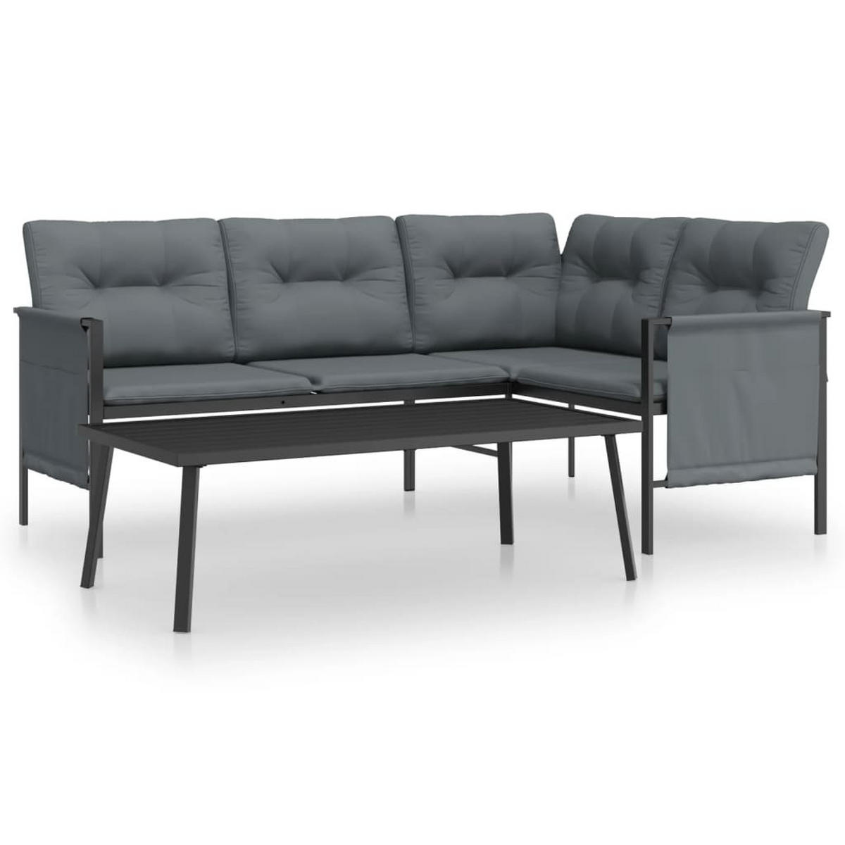 LOUNGEGARNITUR mit Auflagen und 110 cm Couchtisch, aus Stah, Anthrazit, 2-teiliges Set - Anthrazit, Metall - vidaXL
