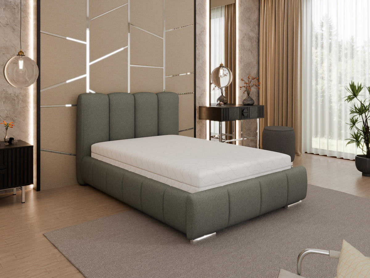 POLSTERBETT Zaira 120x200cm – Elegantes Polsterbett für modernen Wohnstil , Taschenfederkernmatratze Pocket (19cm), grau - Grau, Holz (120/200cm) - Homesy