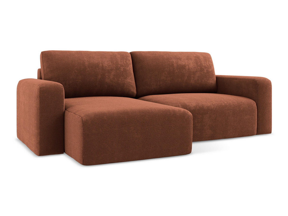 ECKSOFA mit Schlaffunktion links Chenille Stoff Orange - Terra cotta/Schwarz, Kunststoff/Textil (149/244cm) - Makamii