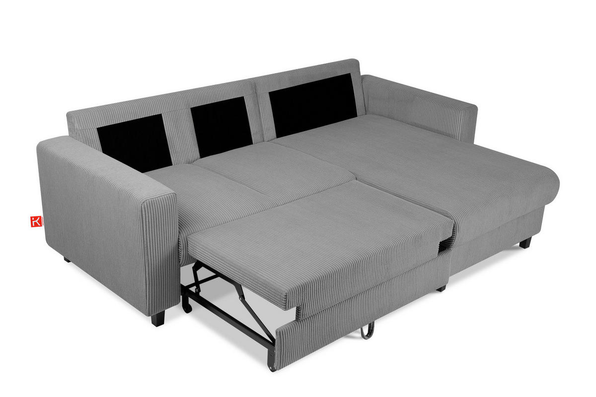 ECKSCHLAFSOFA EGRET Rechts mit Bettkasten, Cord-Stoff, dunkelgrau - Dunkelgrau, Textil (234/90cm) - KONSIMO®