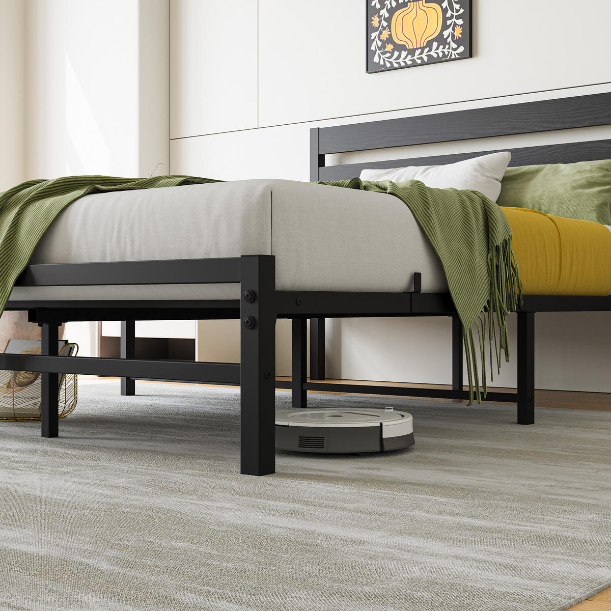 METALLBETT 140/200 mit Stauraum unter dem Bett, mit Lattenrost - Schwarz, Metall (140/200cm) - STILVORA