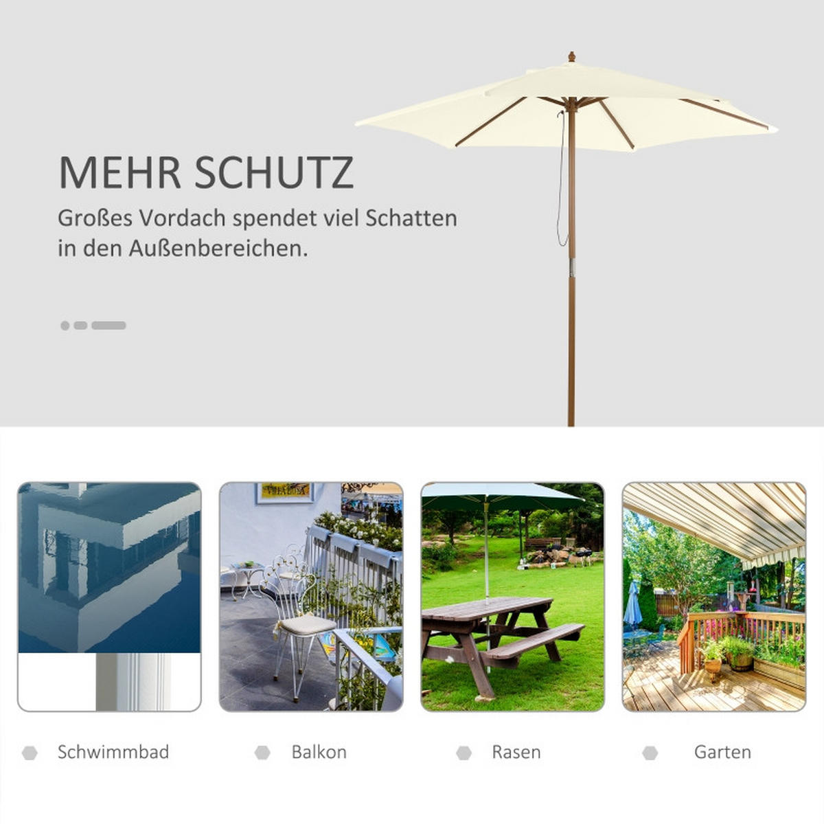 SONNENSCHIRM Ø2,5 m Bambus weiß - Weiß, Holz (250/250cm) - LEBENLANG
