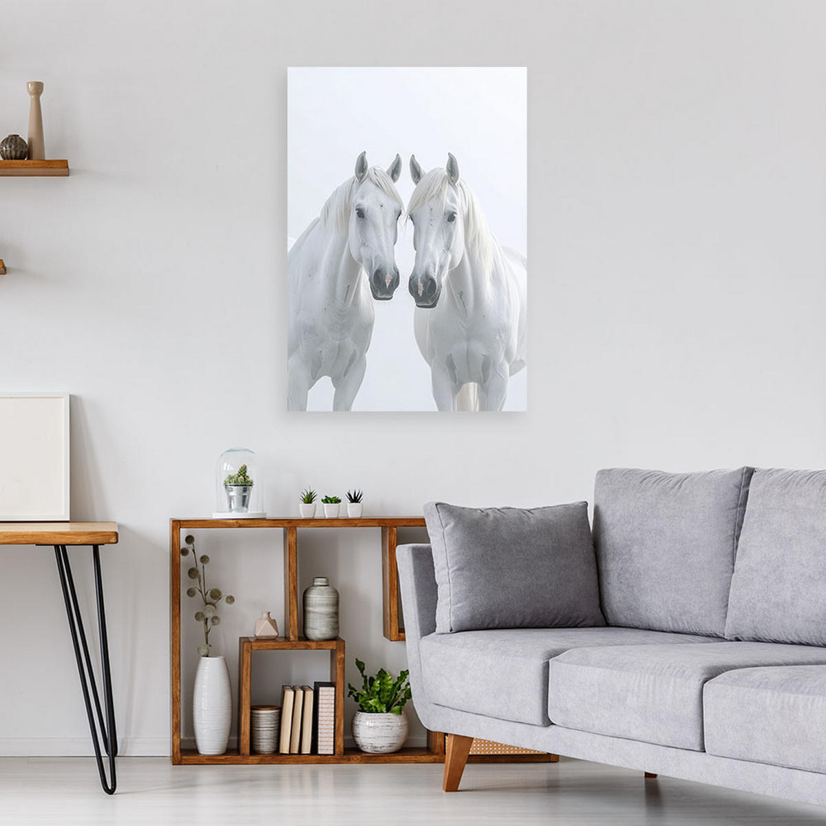 BILD auf Leinwand, Zwei weiße Pferde Tiere Natur - Weiß, Textil (40/60cm) - Feeby