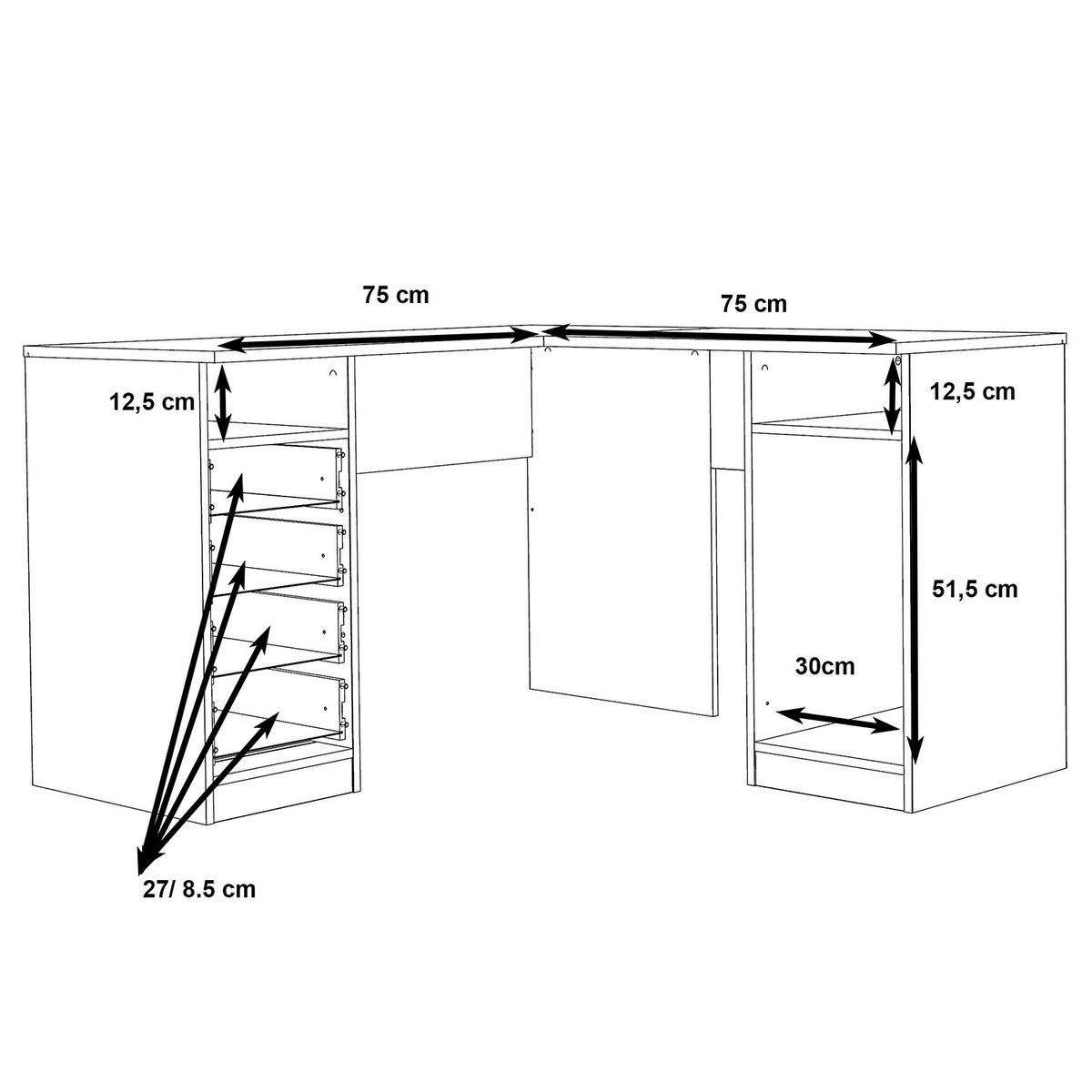 ECKSCHREIBTISCH - Weiß - Weiß, Holzwerkstoff (125/125/75cm) - home24