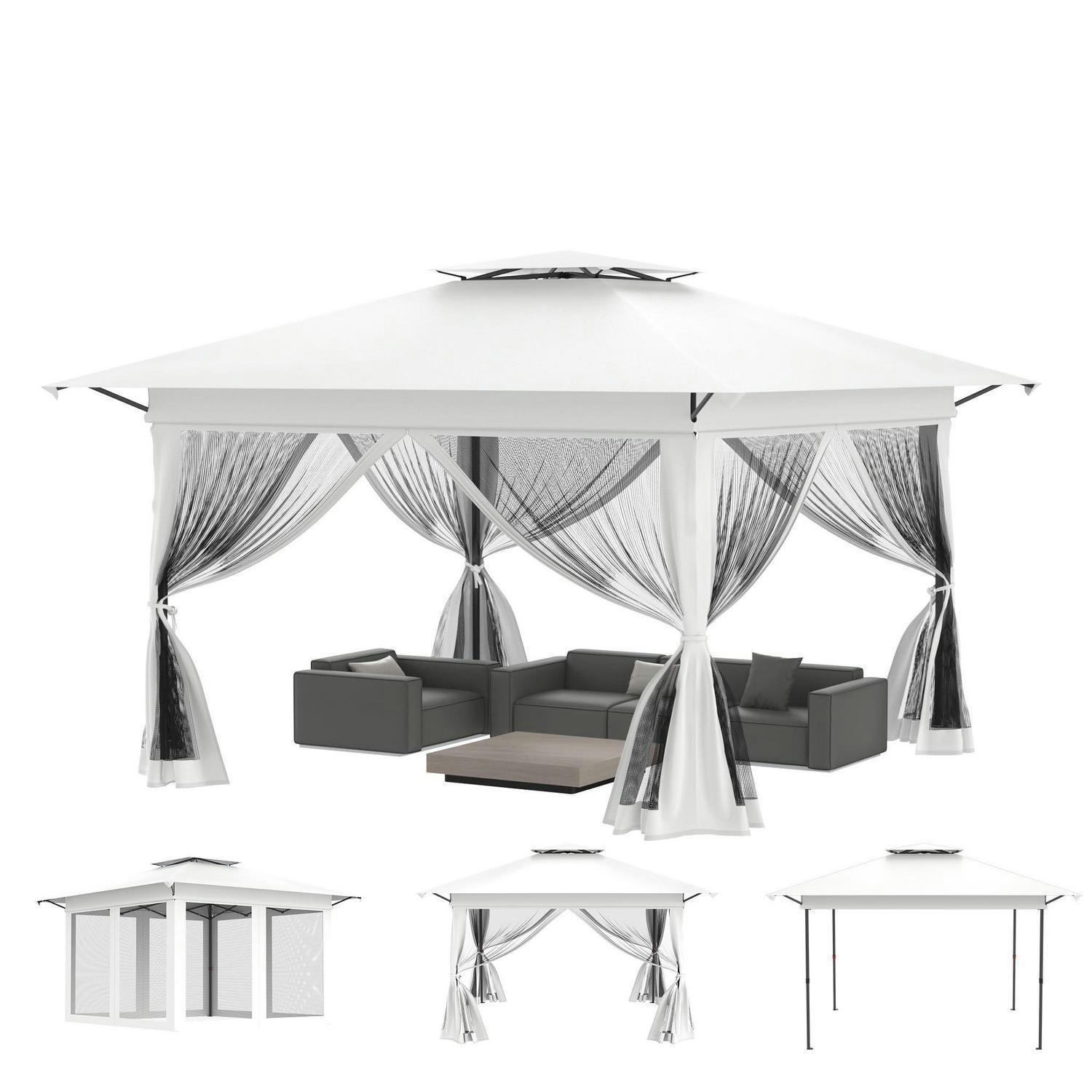 GARTENPAVILLON Pop Up 4 x 4 m Weiß - Weiß, Metall (400/285/400cm)