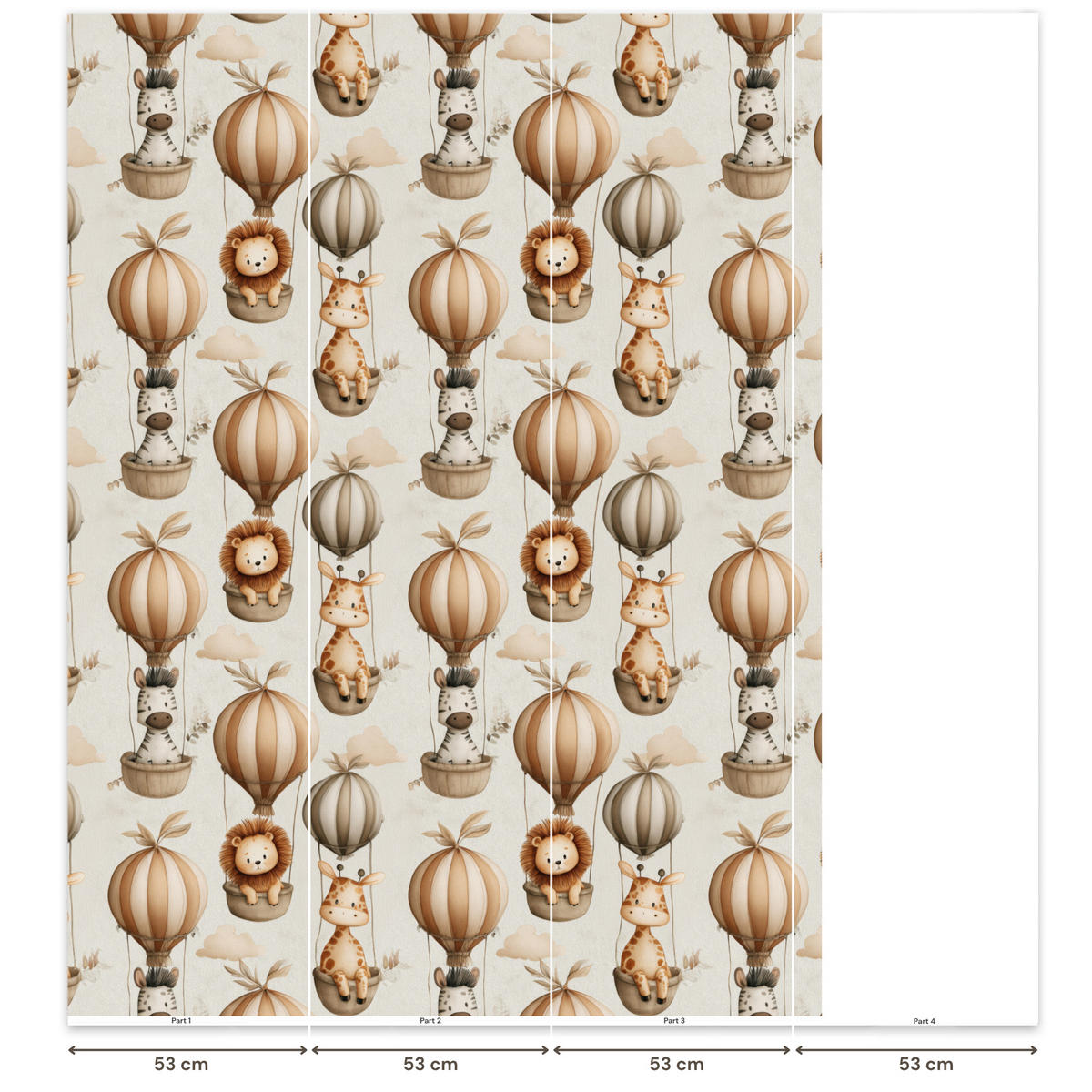 KINDERTAPETE - Safari - Heißluftballons - Taupe - 160x220 cm - Beige, Papier (160/220cm) - OnlyWow
