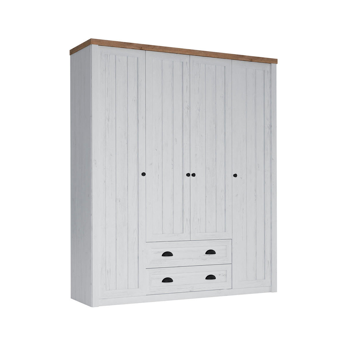 SCHRANK 4 Türen Léandre Weiß und Holz - Weiß, Holzwerkstoff (170.7/198.1/53.3cm) - Petits-meubles