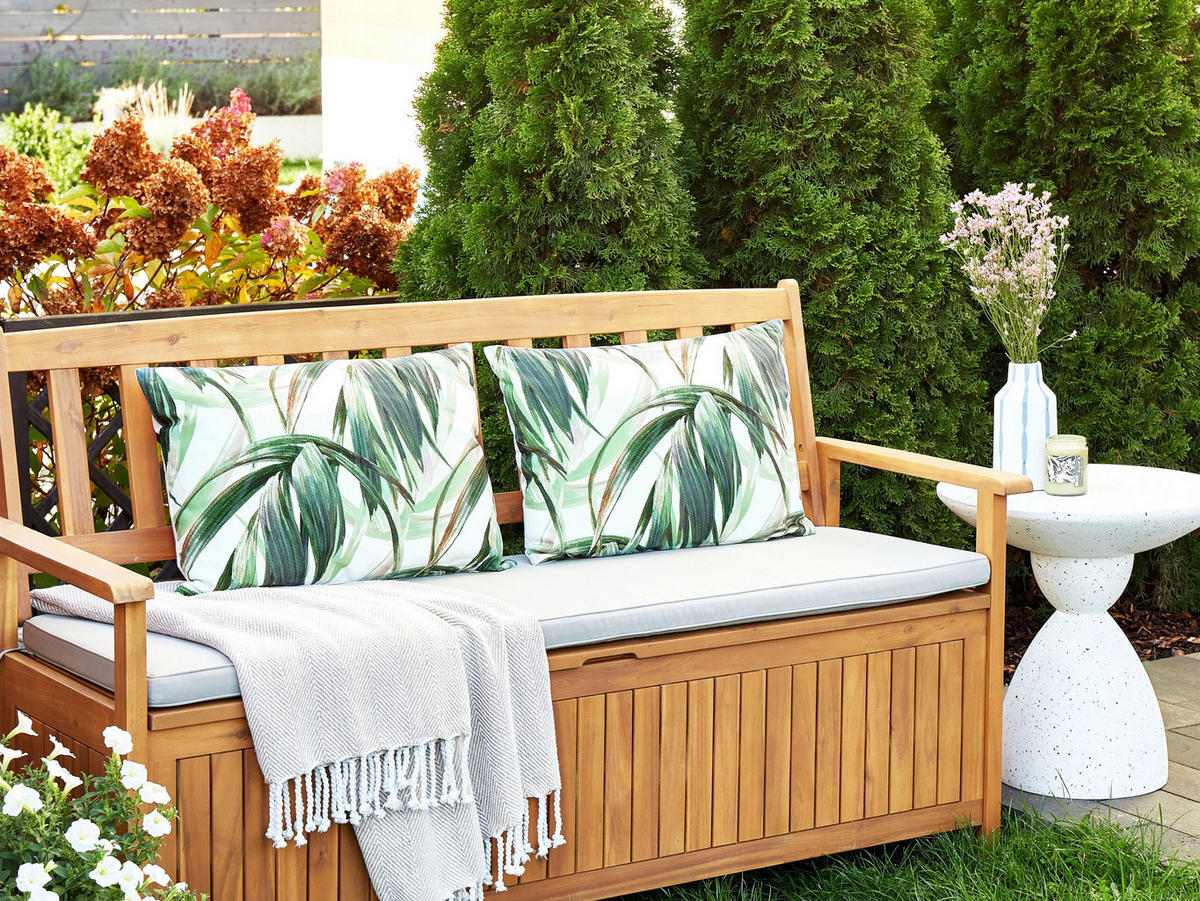 GARTENKISSEN 2er-Set Blattmotiv grün/weiß 40/60 cm Calderina - Grün, Textil (40/60cm) - Beliani
