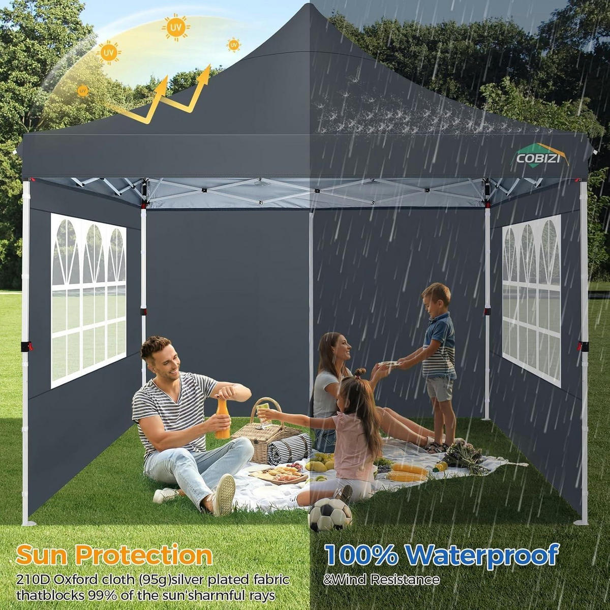 FALTPAVILLON 3x3m Grau Wasserdicht mit 4 Seitenwänden - Grau, Textil (300/315/300cm)
