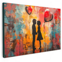 LEINWANDBILD Straßenkunst - Liebe - Graffiti - Kunst - Banksy Wohnzimmer 120x80 cm - Orange, Textil (120/80cm) - MuchoWow