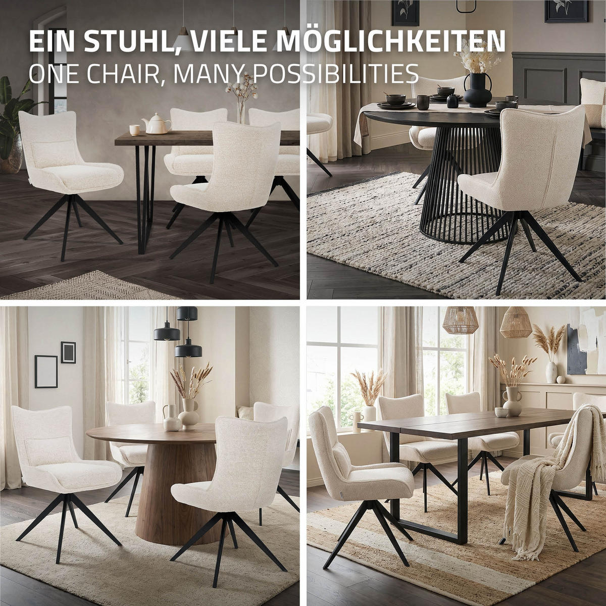 ESSZIMMERSTÜHLE 2er Set drehbar Küchenstühle gepolstert mit Webstoff-Bezug Beige - Beige/Schwarz, Textil/Metall (54/90/64cm) - ML-DESIGN