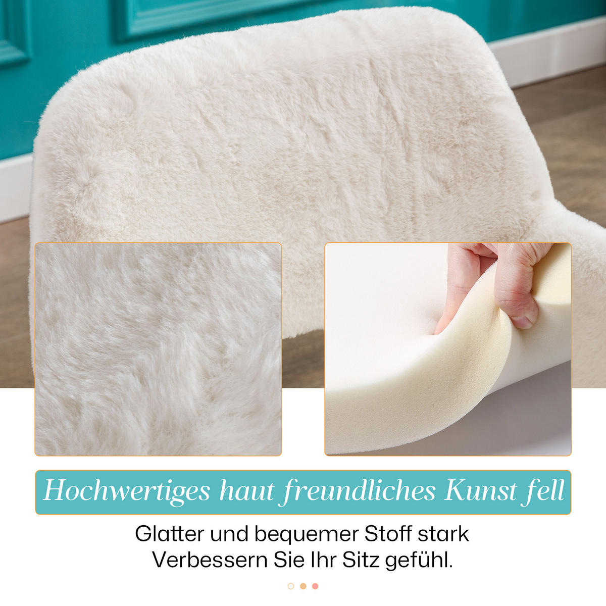 ESSZIMMERSTUHL Mid-Century, Kunstfell, Stahlbeine - Weiß, Textil (46/79/59cm)