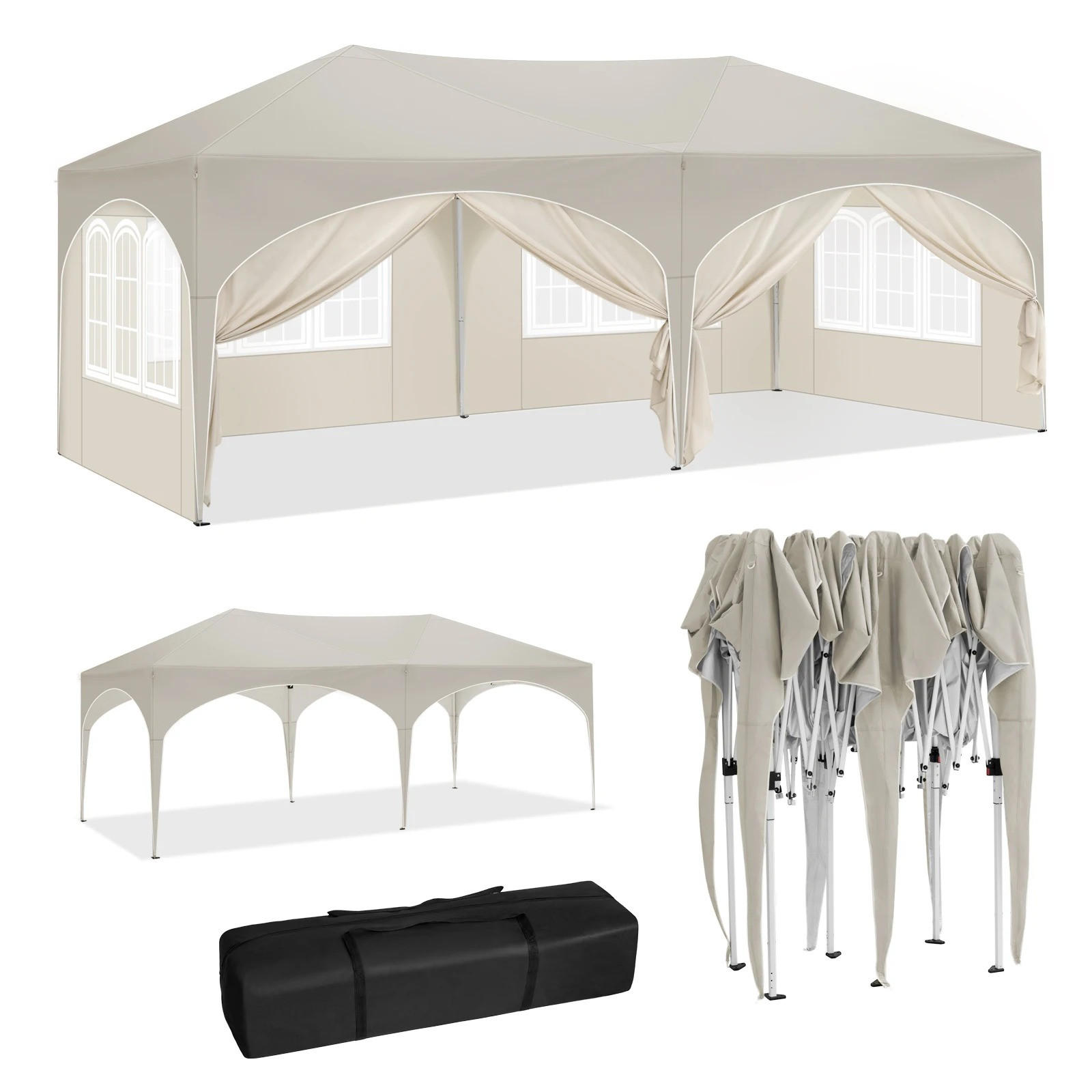 PAVILLON 3x6 m Beige mit 6 Seitenwänden - Beige, Textil/Metall (583/293cm) - Kaket