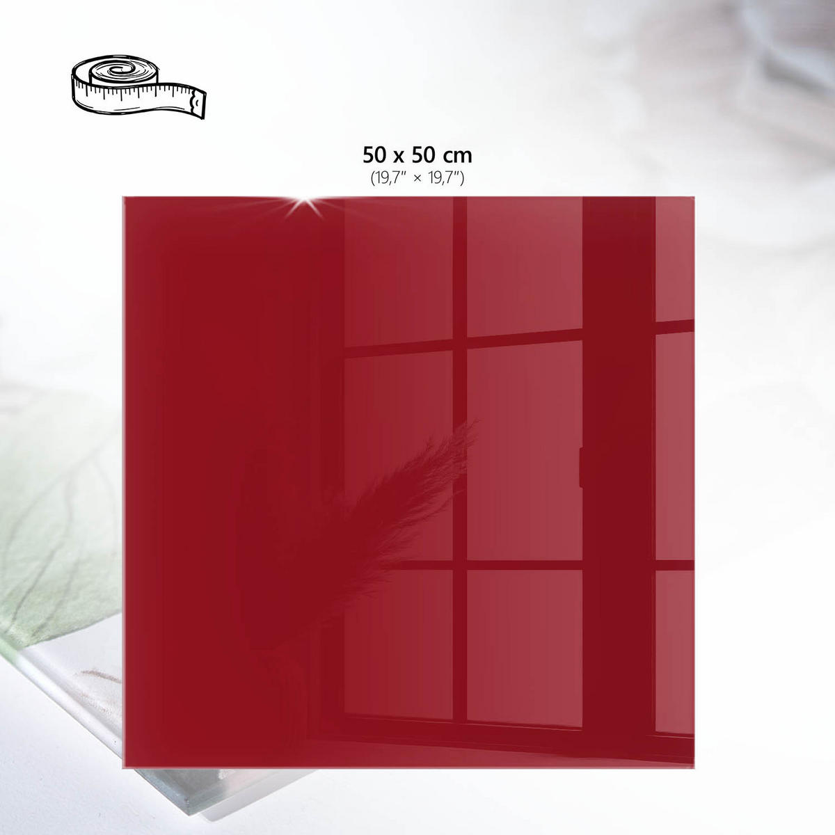 TISCHPLATTE 50x50 cm – Hellburgunderrot - Bordeaux, Glas (50/50/0.4cm) - Wallfluent