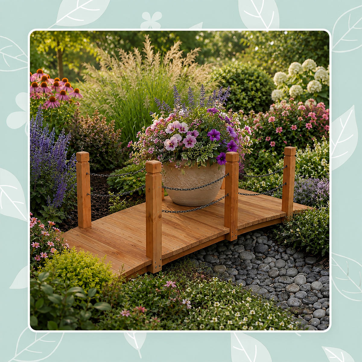 GARTENBRÜCKE Orange Tannenholz Eisen mit Ketten - Orange, Holz/Metall (67/150/55cm) - Relaxdays