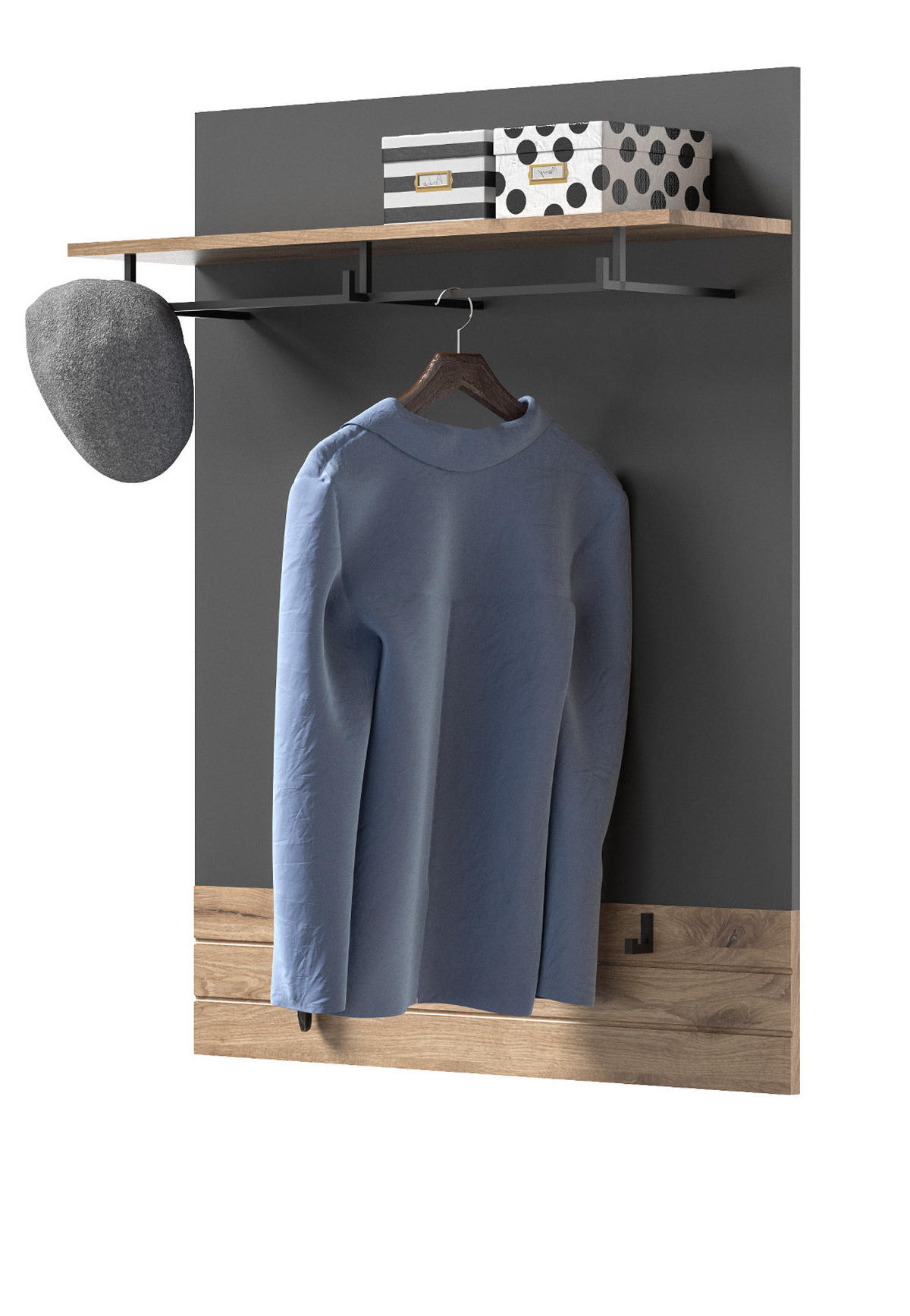 GARDEROBENPANEEL Eiche, grau 90 cm mit Kleiderhaken - Eichefarben, Holzwerkstoff (90/117/25cm) - Inn.Furn