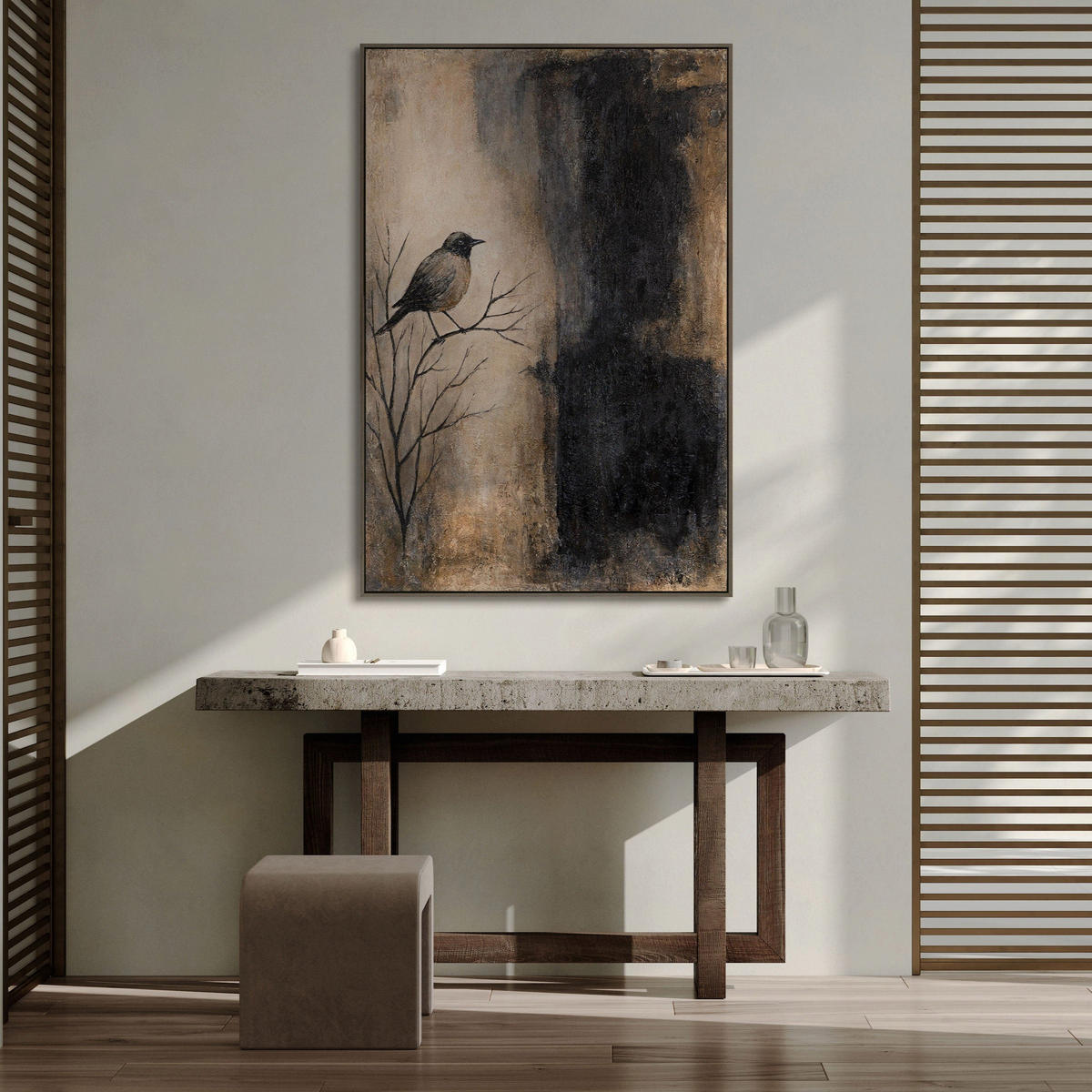 GEMÄLDE Ast und Schatten Schattenfugenrahmen Grau 120x80 cm - Grau, Holz (120/80cm) - YS-art gallery