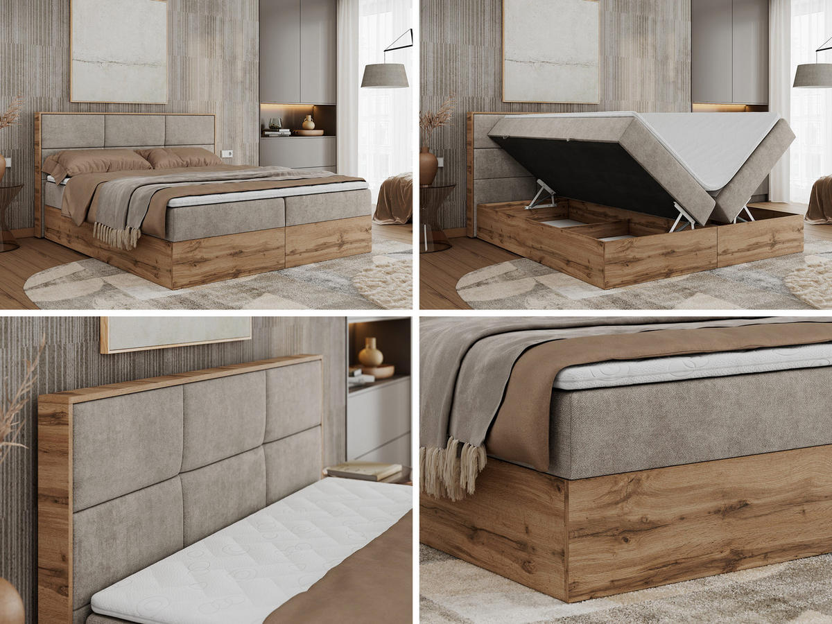 BOXBETT ALBERO 2 - 120/200 Beige Struktur - H3 - Beige, Holz/Textil (120/200cm) - MKS