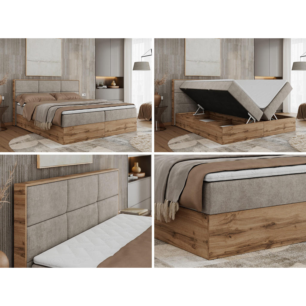 Thumbnail - MKS Boxbett, Beige, Textil, 2-Sitzer, H3, 7-Zonen, Rechteckig, 160x200 cm, Schlafzimmer, Betten, Boxspringbetten