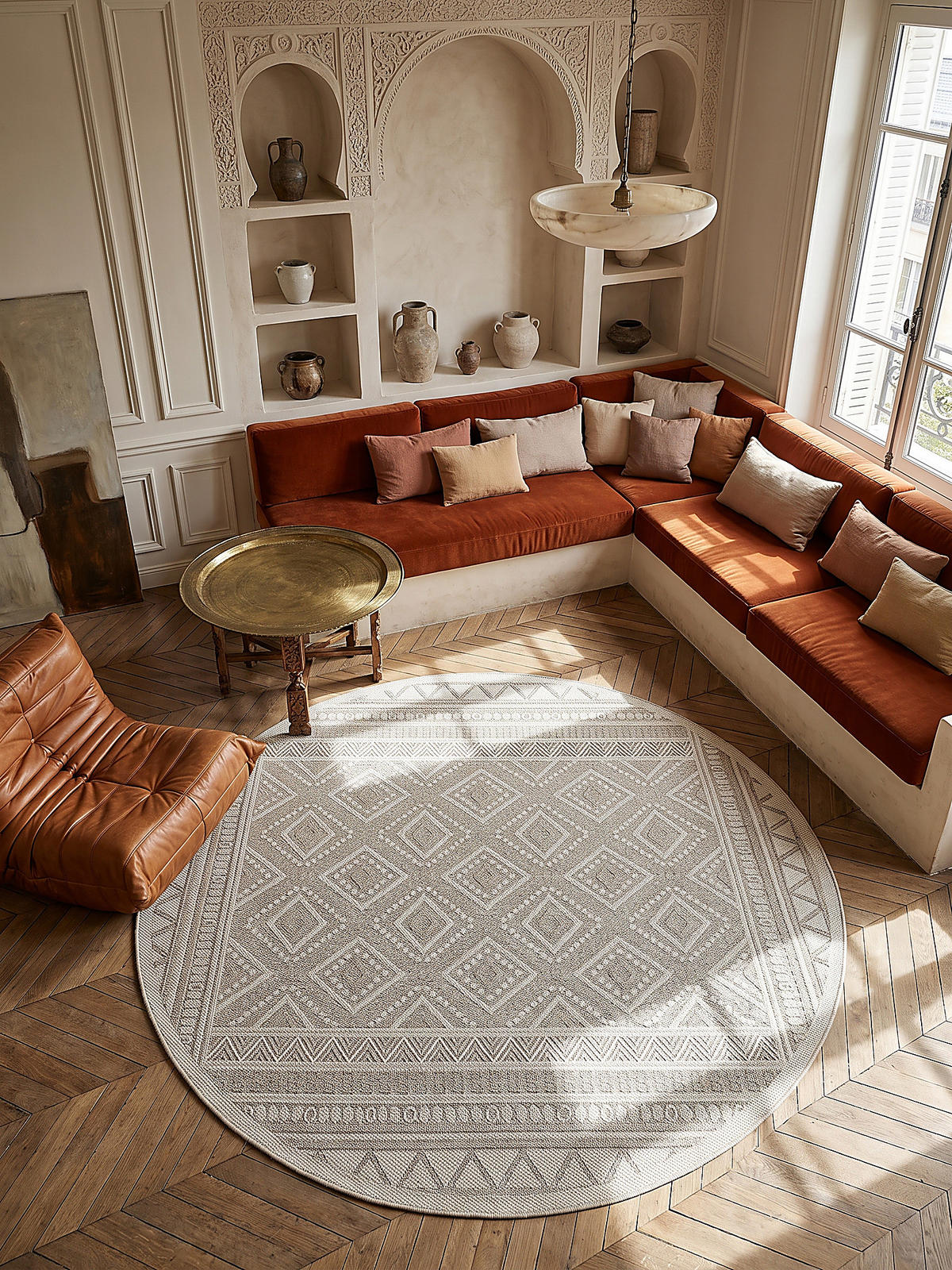 TEPPICH Flachgewebe ESERA Ethno-Rauten Polypropylen Beige 160 x 160 cm - Beige, Textil (160/160cm) - KADIMA DESIGN