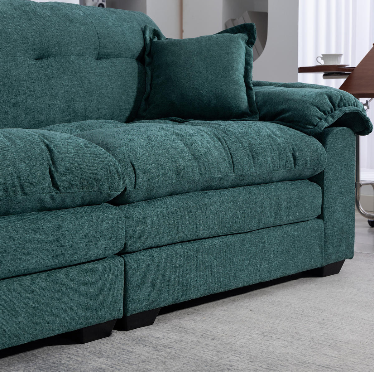 SOFA mit Tiefsitz 214 cm Chenille Grün 2-Sitzer - Grün, Kunststoff (214/93/89cm) - Meubliv