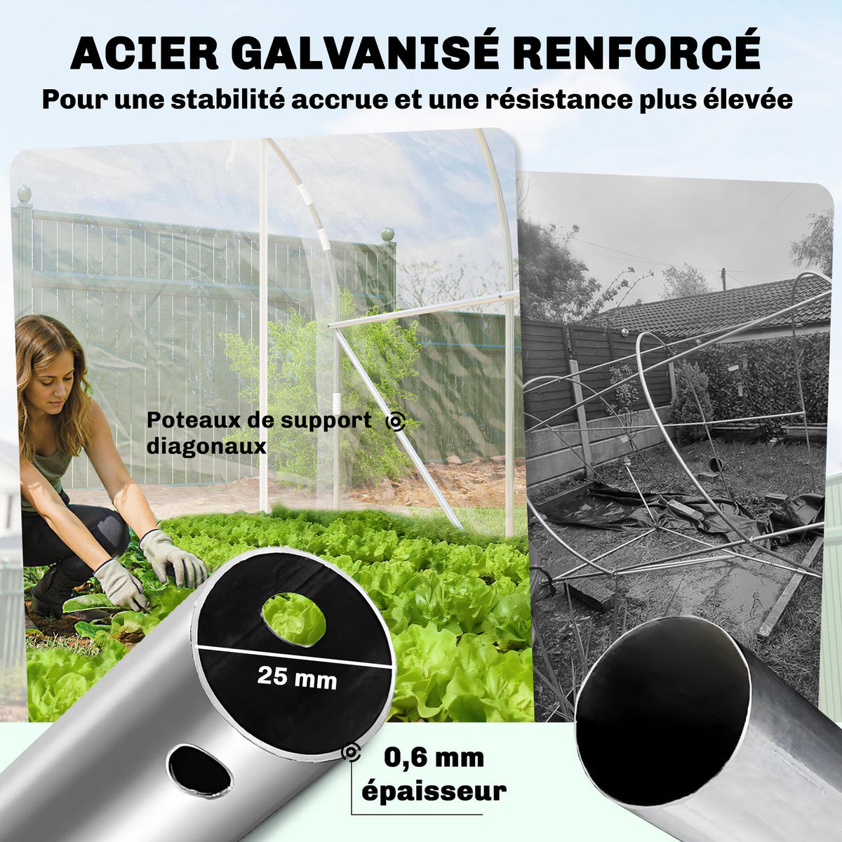 GEWÄCHSHAUS DE-12062 mit 2 Rolltüren & PE-Bache 150 g/m² Transparent - Transparent, Metall (195/195/295cm) - ComfortXL