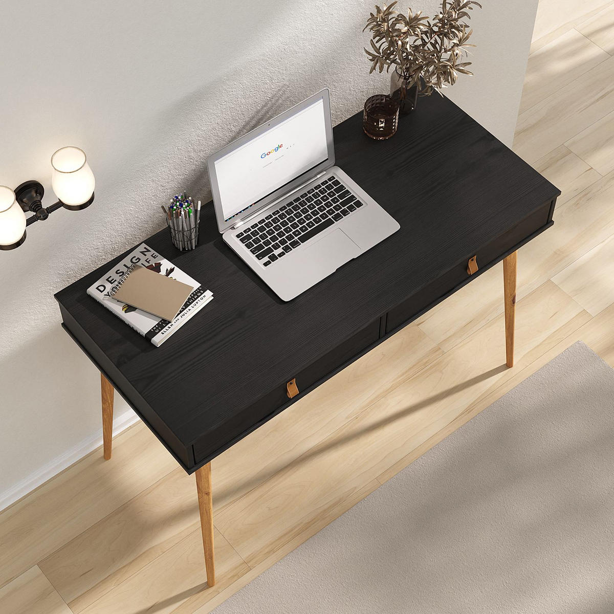 SCHREIBTISCH WANDA - Eichefarben/Schwarz, Holz (50/110/76cm) - IDIMEX
