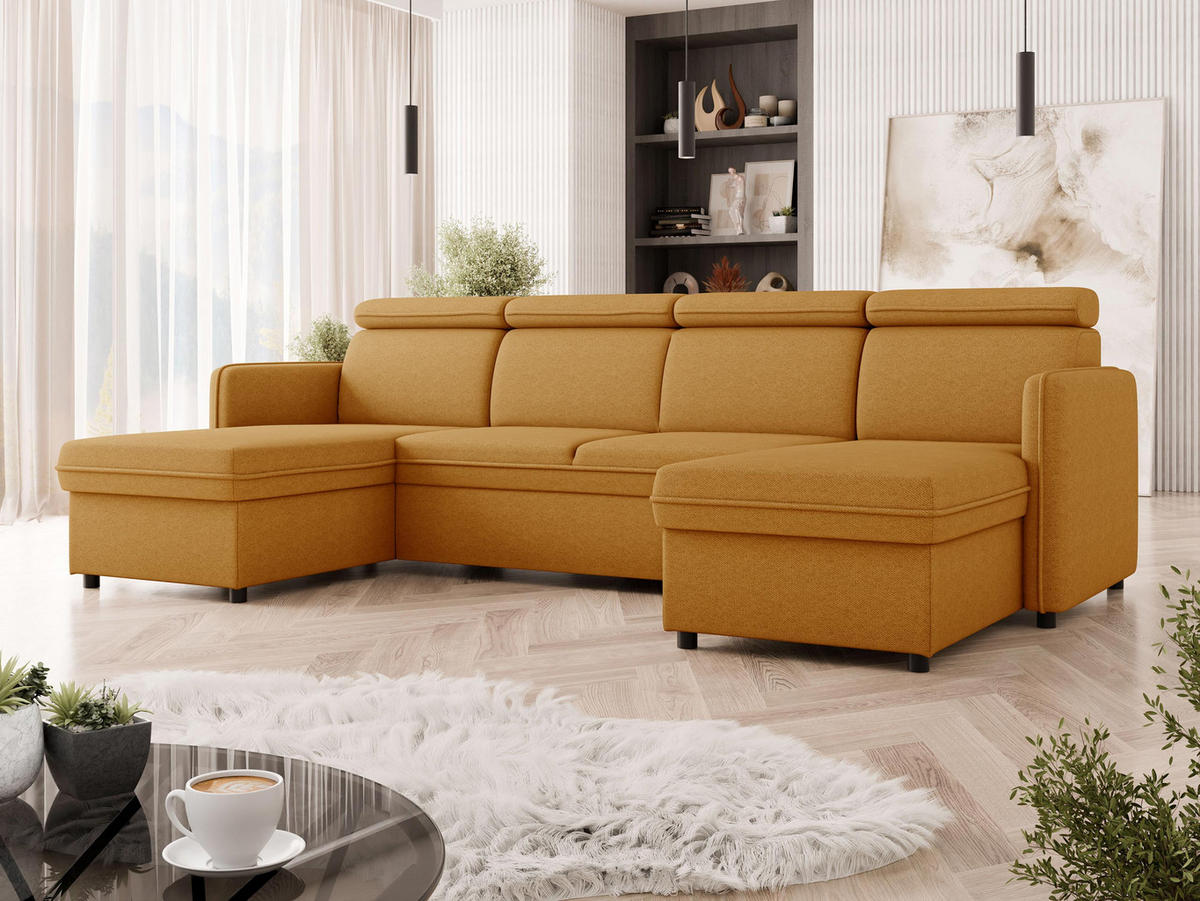 WOHNLANDSCHAFT Barcelo U - Schwarz/Orange, Holz/Textil (284/84/166cm) - MIRJAN24